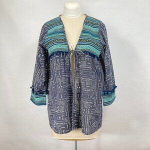 Lakhays Long Sleeve Embroidered PomPom Cotton Cardigan Topper Size ML